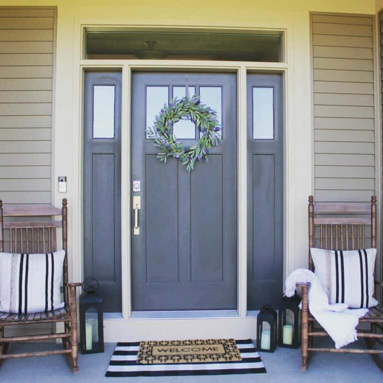 Charcoal Transom Door With Lavender Wreath