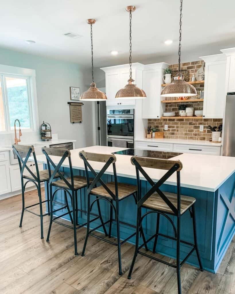 Charming Farmhouse Kitchen With Blue Island