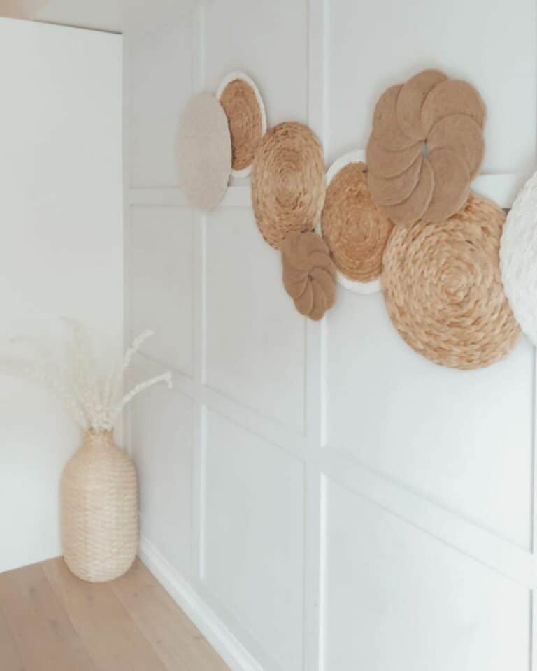 Charming Farmhouse Wall Display With Rattan Accents