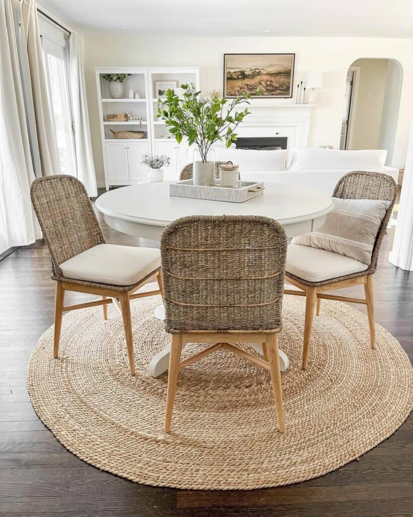 Charming White Dining Room With Round Table