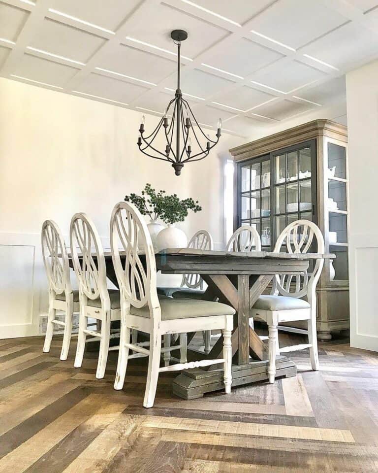 Chevron Floor With Coffered Ceiling