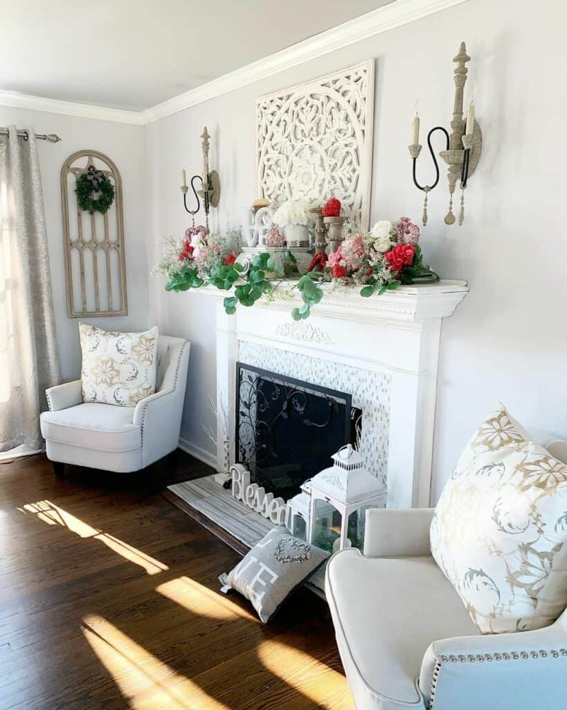 Chic Tiled Fireplace and Furnishings
