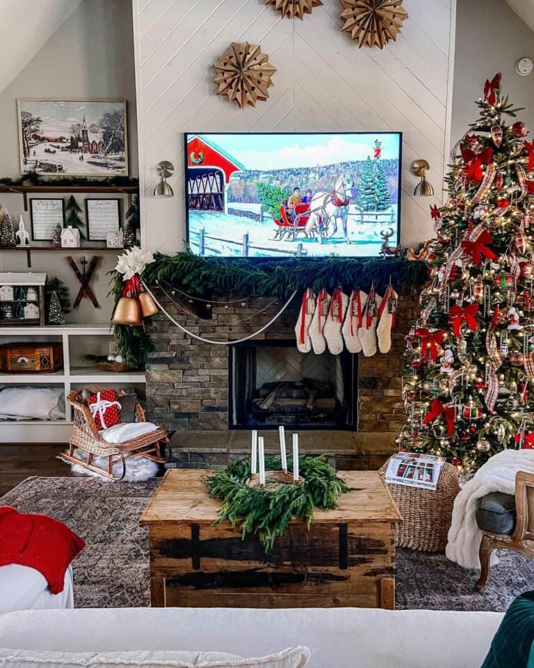 Christmas Décor in Rustic Living Room