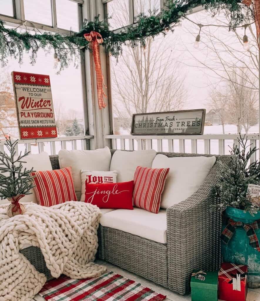 Christmas Porch With Distressed Wood Railings