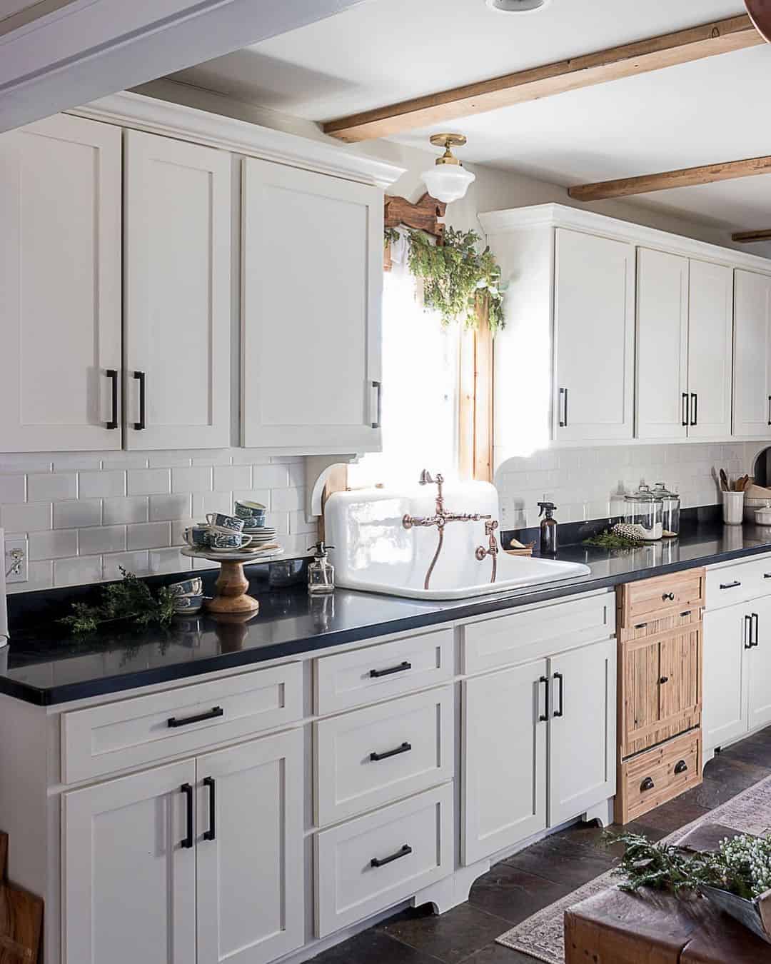 Christmas-themed Cottage Kitchen With Black Counters - Soul & Lane