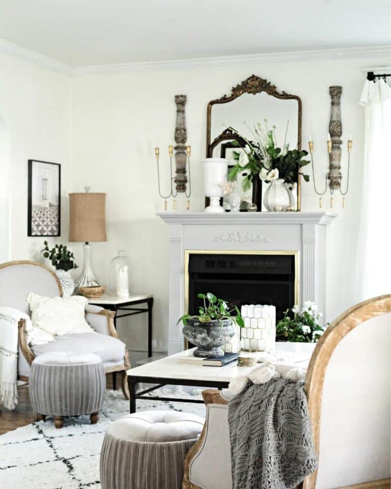 Classy Living Room With White Flowers and Plants