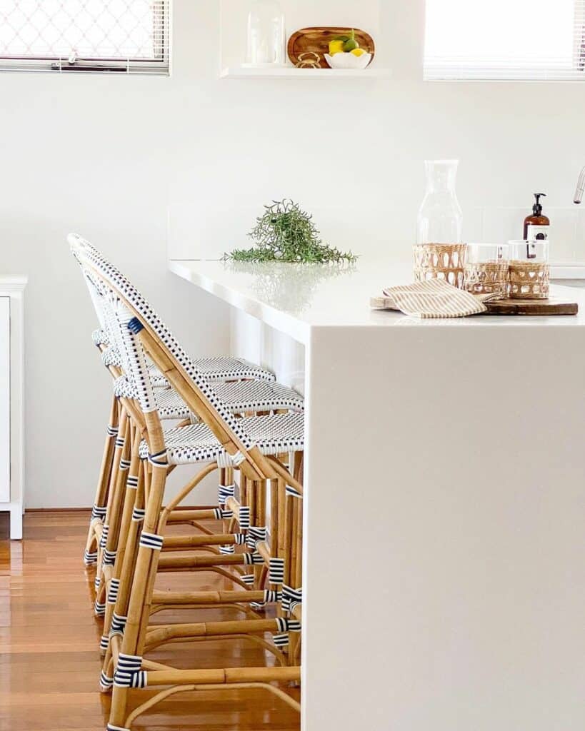 Coastal Farmhouse Kitchen With Cross-stitched Chairs
