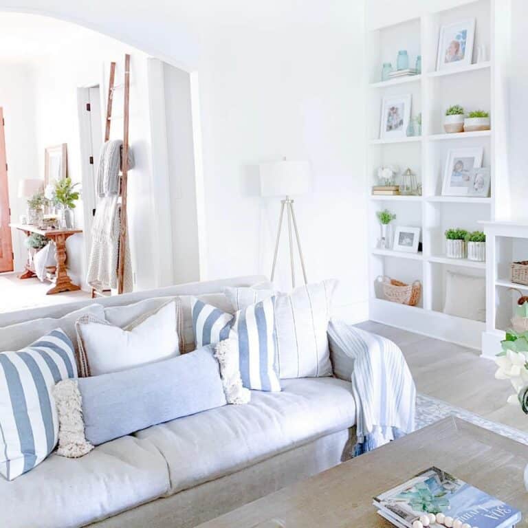 Coastal Living Room With Rustic Table