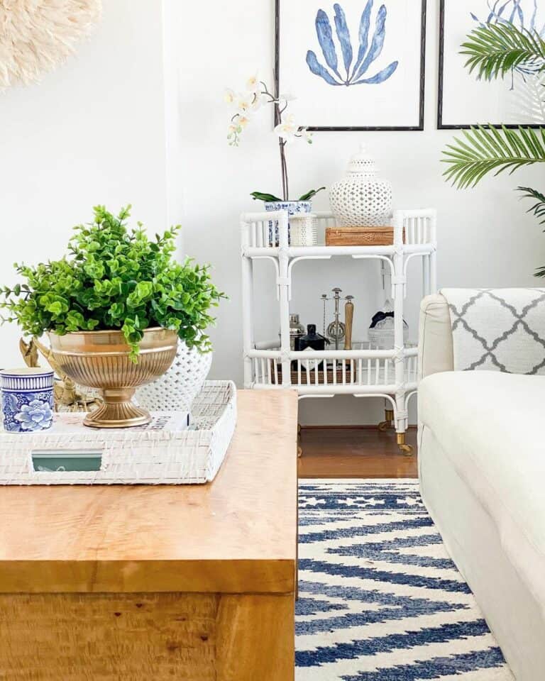Coastal Living Room With Teak Table