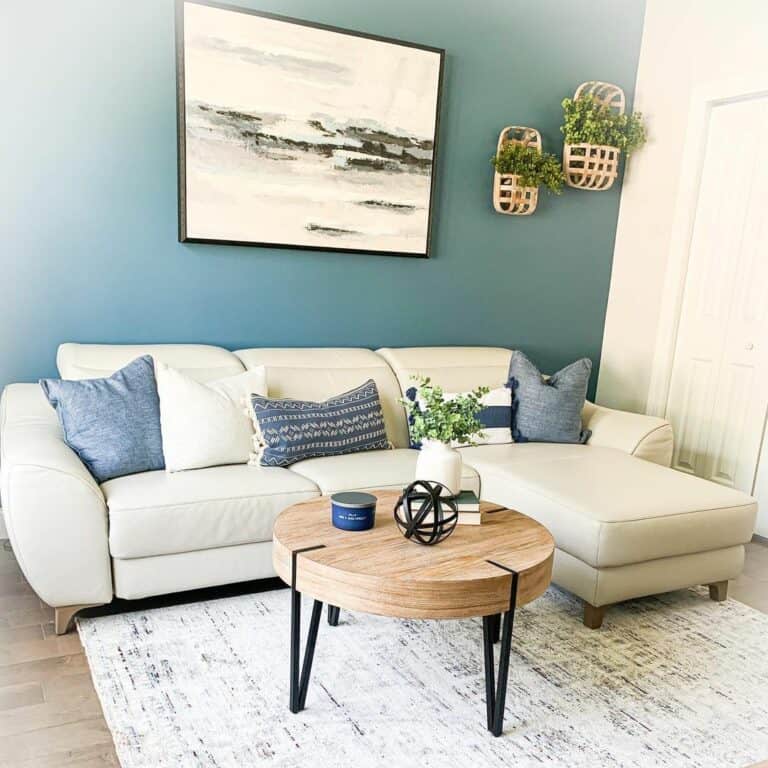Coastal Living Room With Teal Blue Backdrop