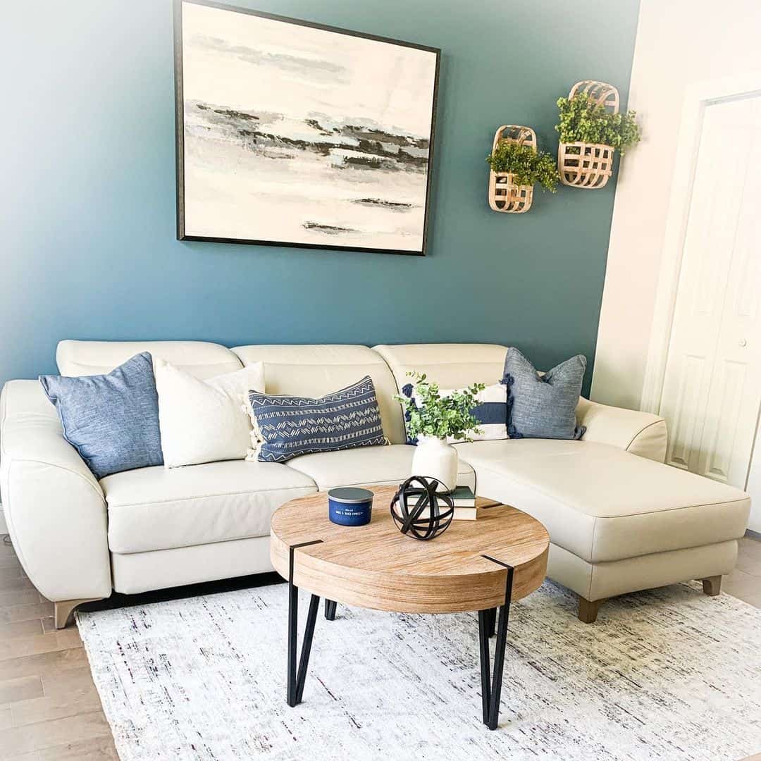 Coastal Living Room With Teal Blue Backdrop - Soul & Lane