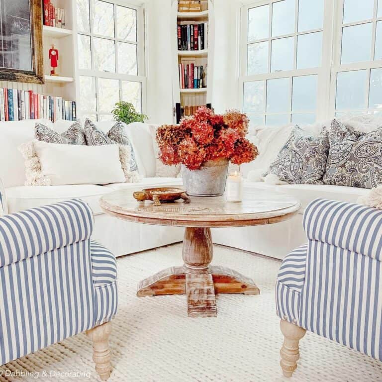 Coastal Living Room With Wooden Coffee Table