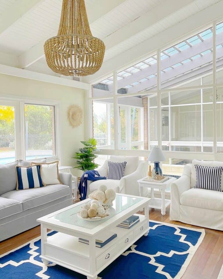 Coastal Sun Room With Azure Carpet