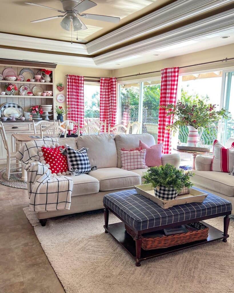 Colorful Checkered Country Living Room Design