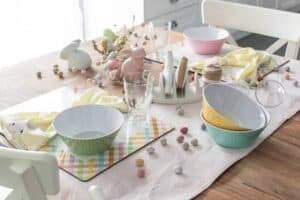 Colorful Easter Table With Rabbit Décor