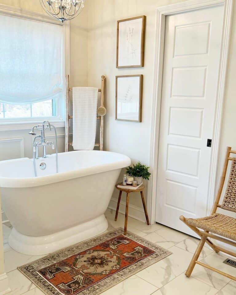 Colorful Rug Inspiration for Neutral Bathroom