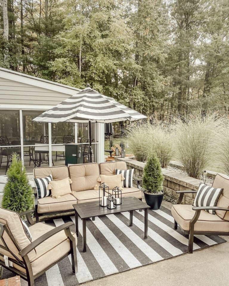 Compact Patio With Black and White Striped Accents