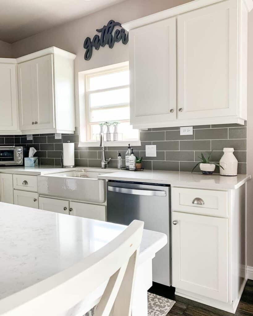 Contemporary Kitchen With Gray Subway Tile Backsplash