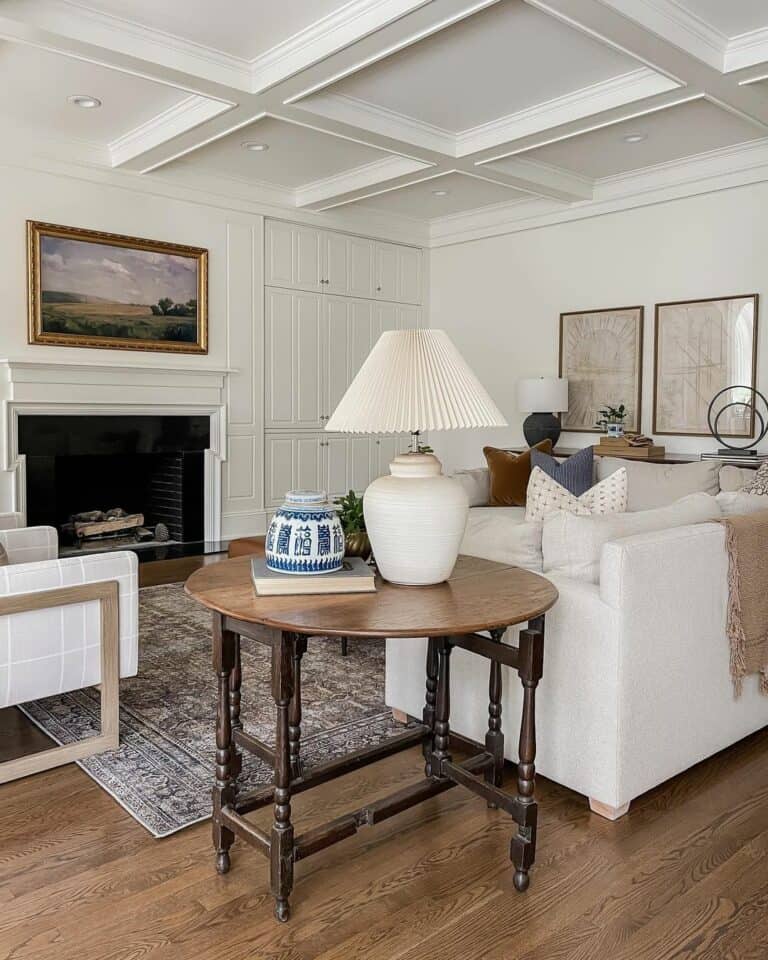Contemporary Living Room With Coffered Ceiling