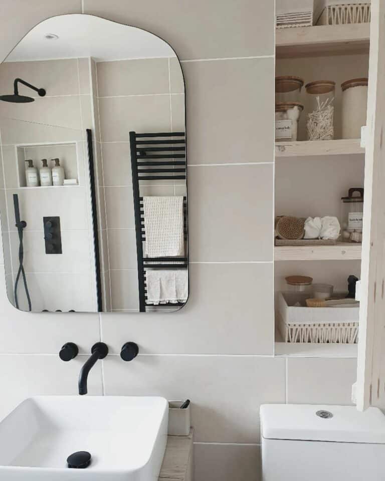 Contemporary Neutral Bathroom With Built-in Cabinet