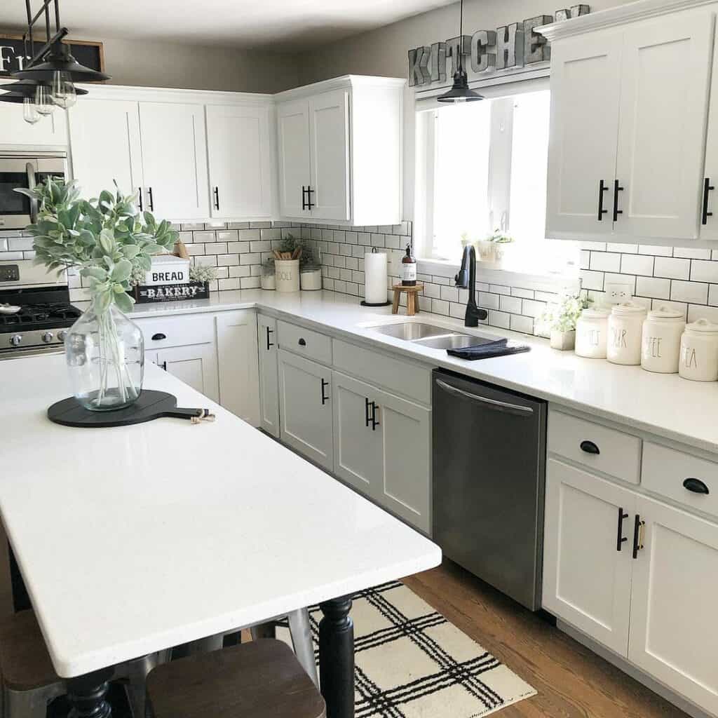 Contrasting Kitchen with Black and White Island