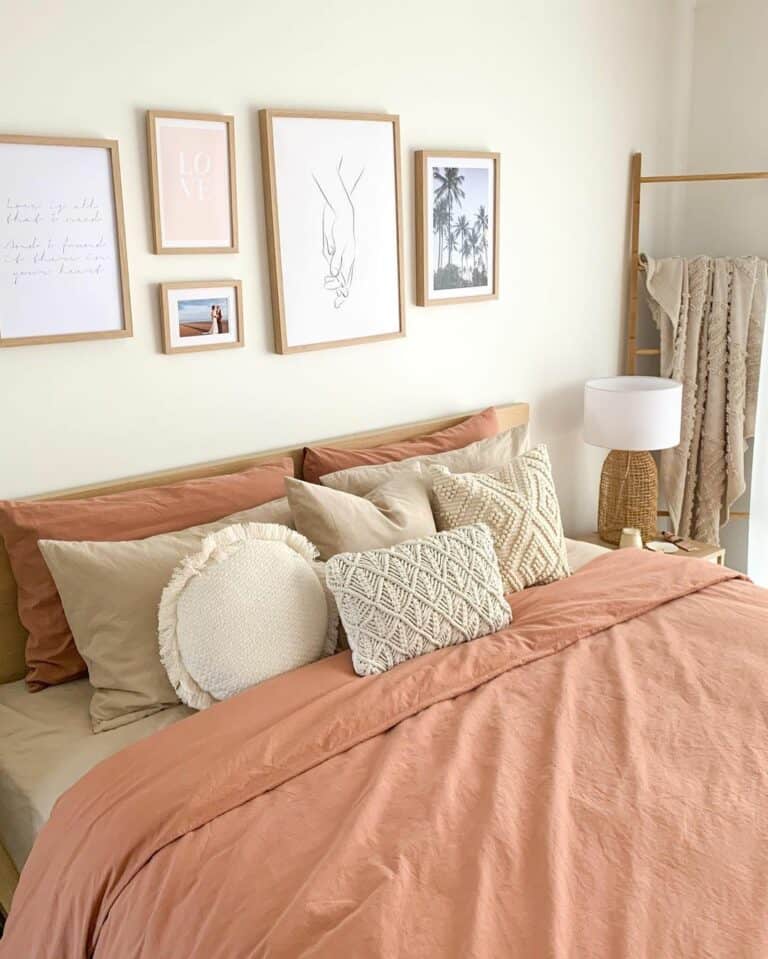 Coral Pink and White Bed