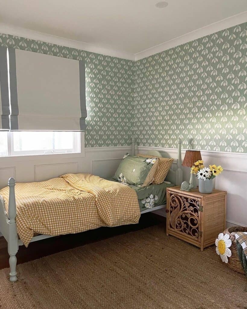 Cottage Bedroom With Sage Green Wall