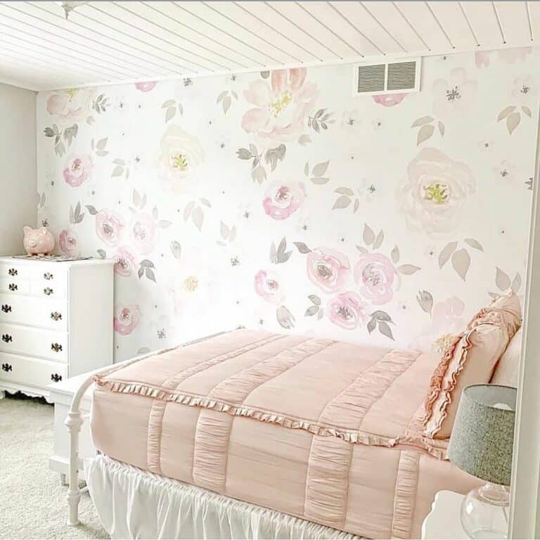 Cottage Flowers Wallpaper for a Pink Girl's Bedroom