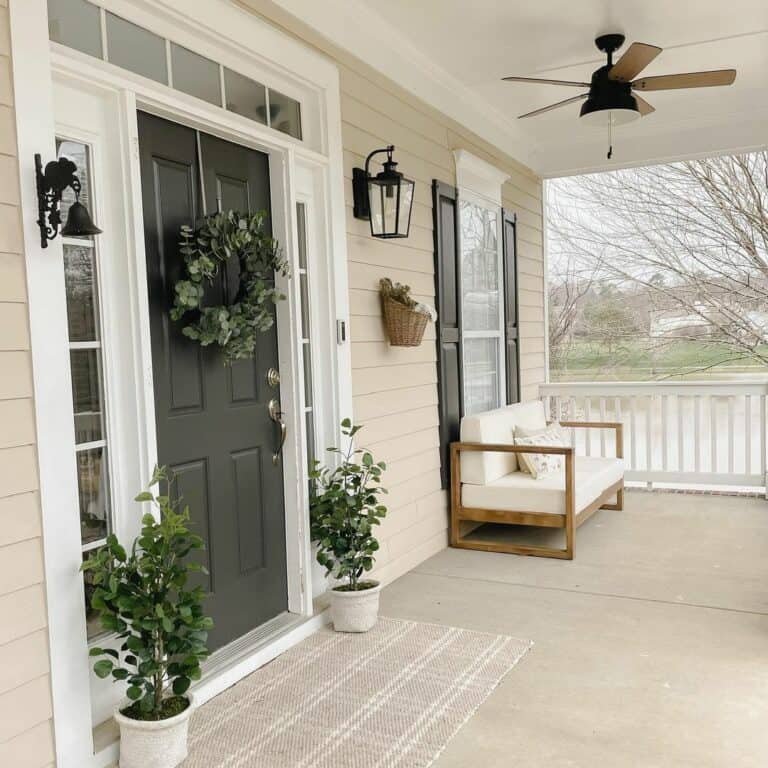 Cottage-style Front Porch With Black Transom Door