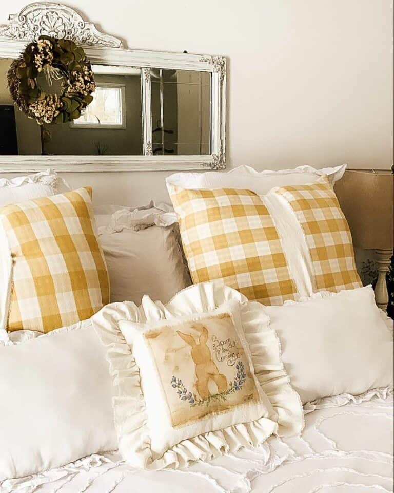 Cozy Bed With Yellow Ruffled Pillows