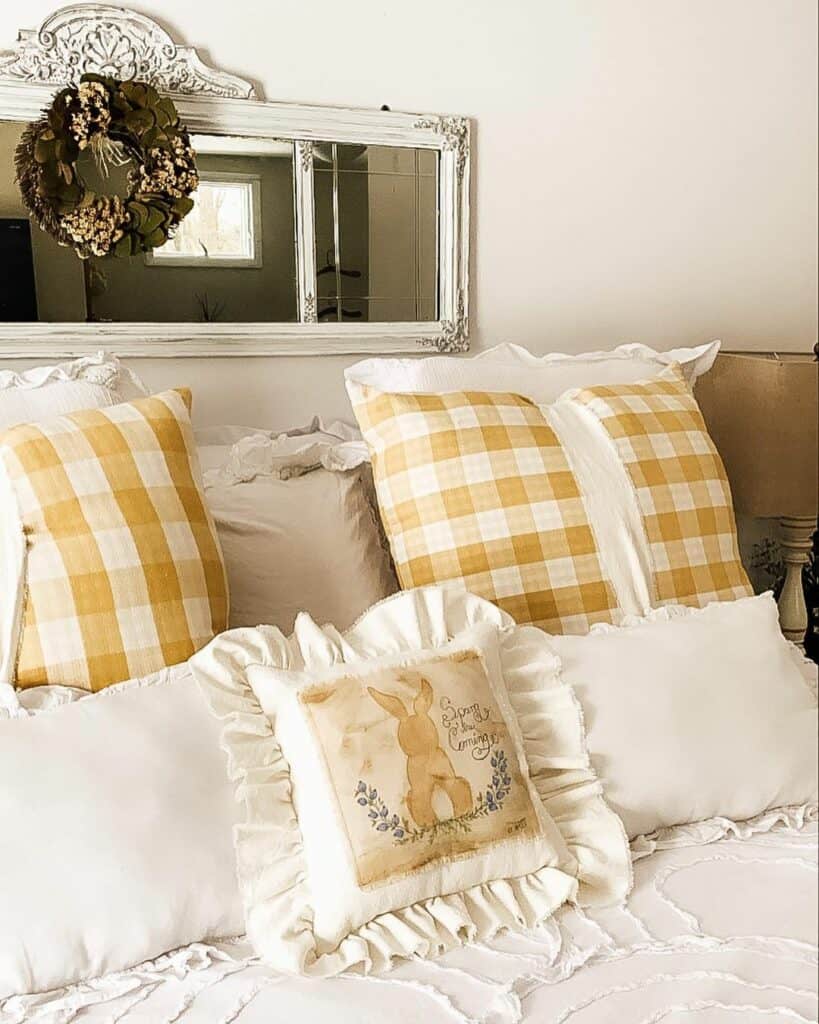 Cozy Bed With Yellow Ruffled Pillows