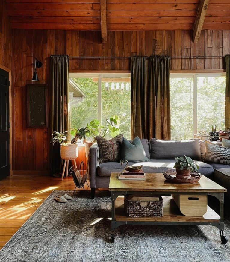 Cozy Cabin WIth Wood Accents and Soft Textures