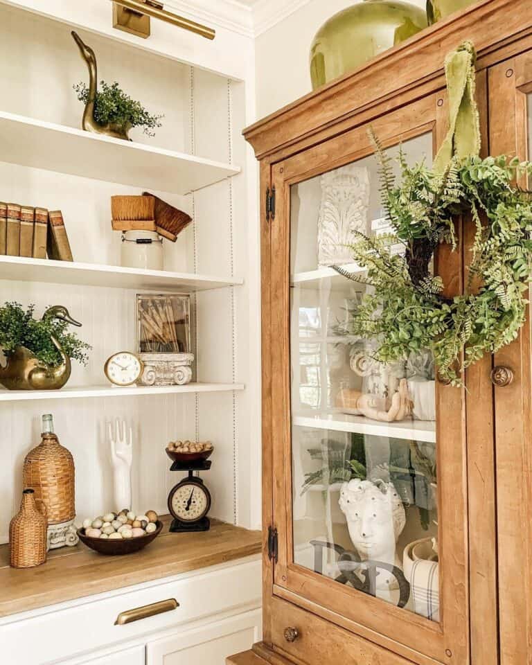 Cozy Corner With Rustic Wooden Glass-door Cabinet