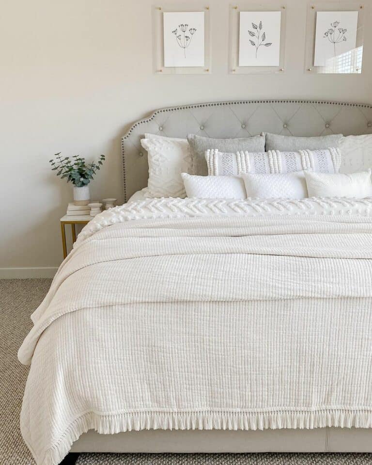 Cozy Gray and White Bed With Floating Frames