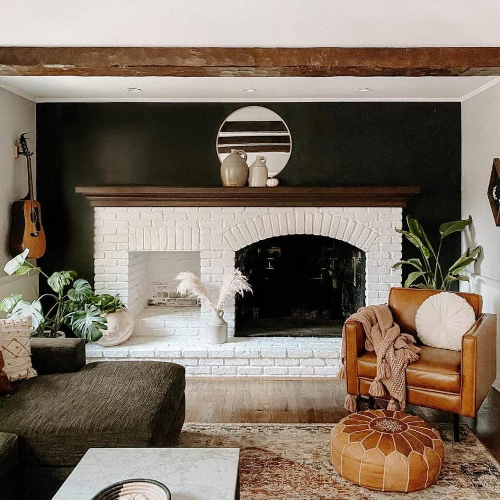 Cozy Living Room With White Fireplace