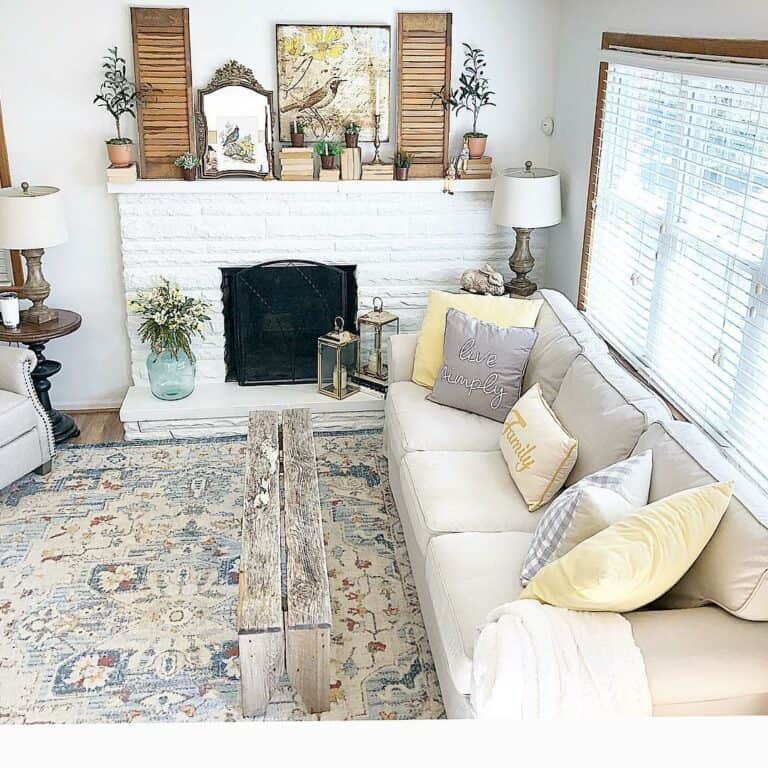 Cozy Living Room With a White-brick Fireplace
