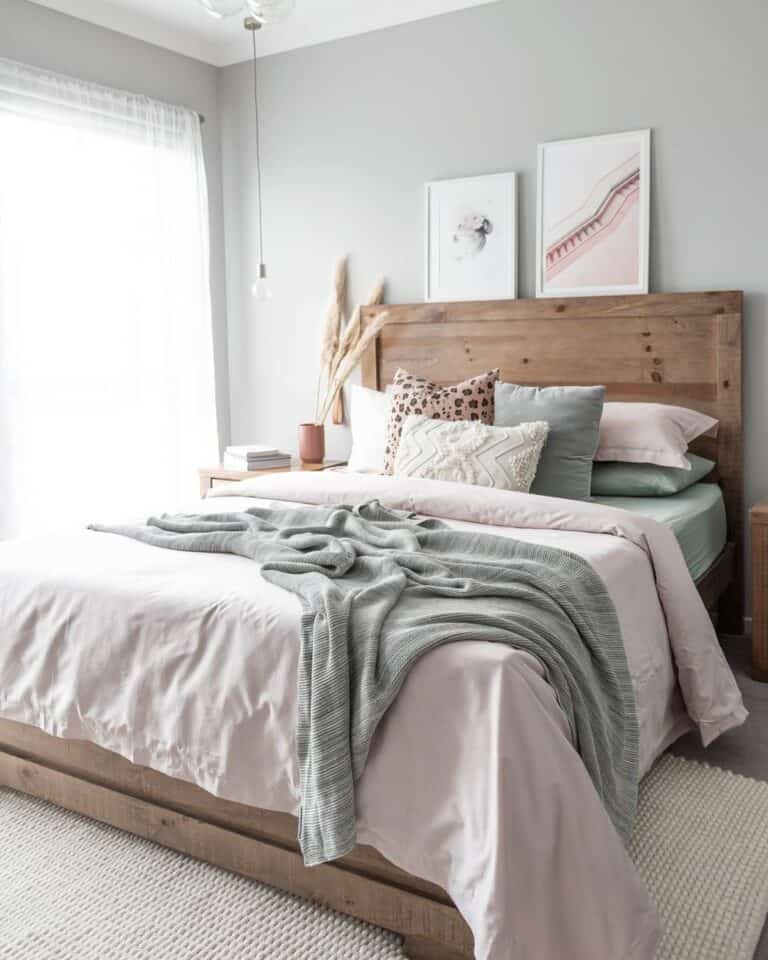 Cozy Master Bedroom Lighting With Wooden Frame Bed