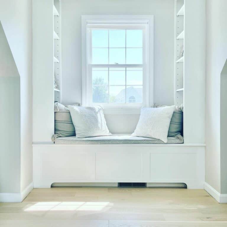 Cozy Modern White Window Seat With Built-in Shelves