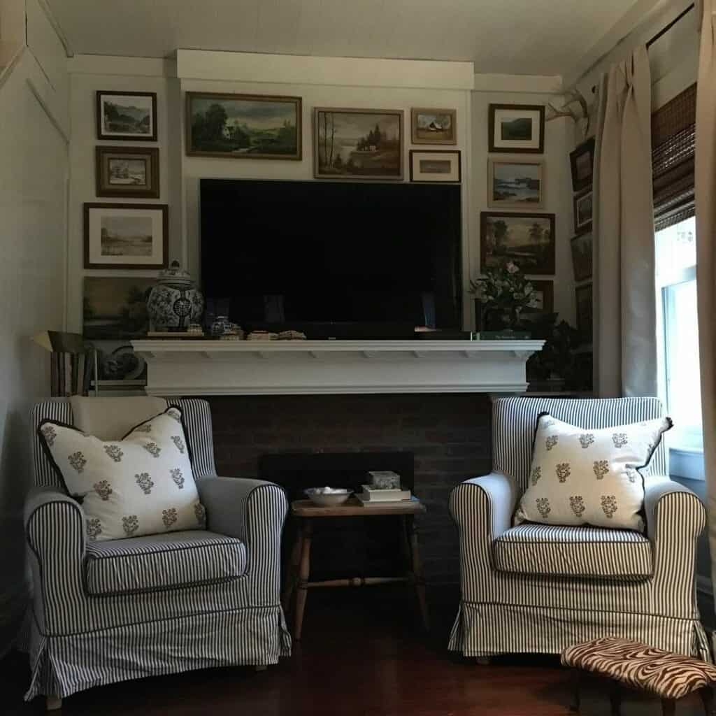 Cozy TV Room With Brick Fireplace