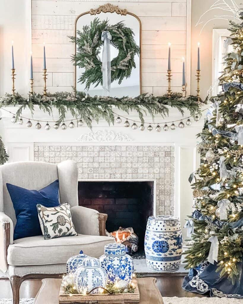 Cozy Tiled Fireplace for Christmas