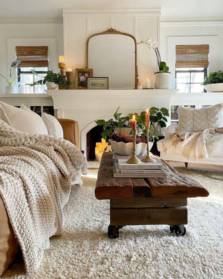 Cream Living Room With Candles