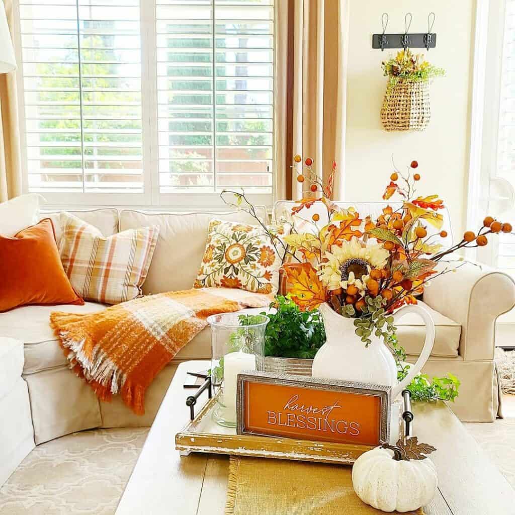 Cream-white Living Room With Orange Décor