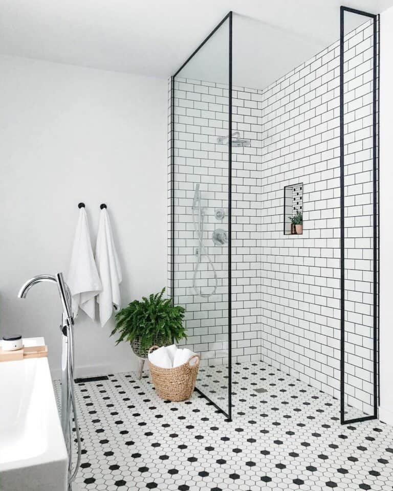 Curbless Shower and Penny Tile Flooring