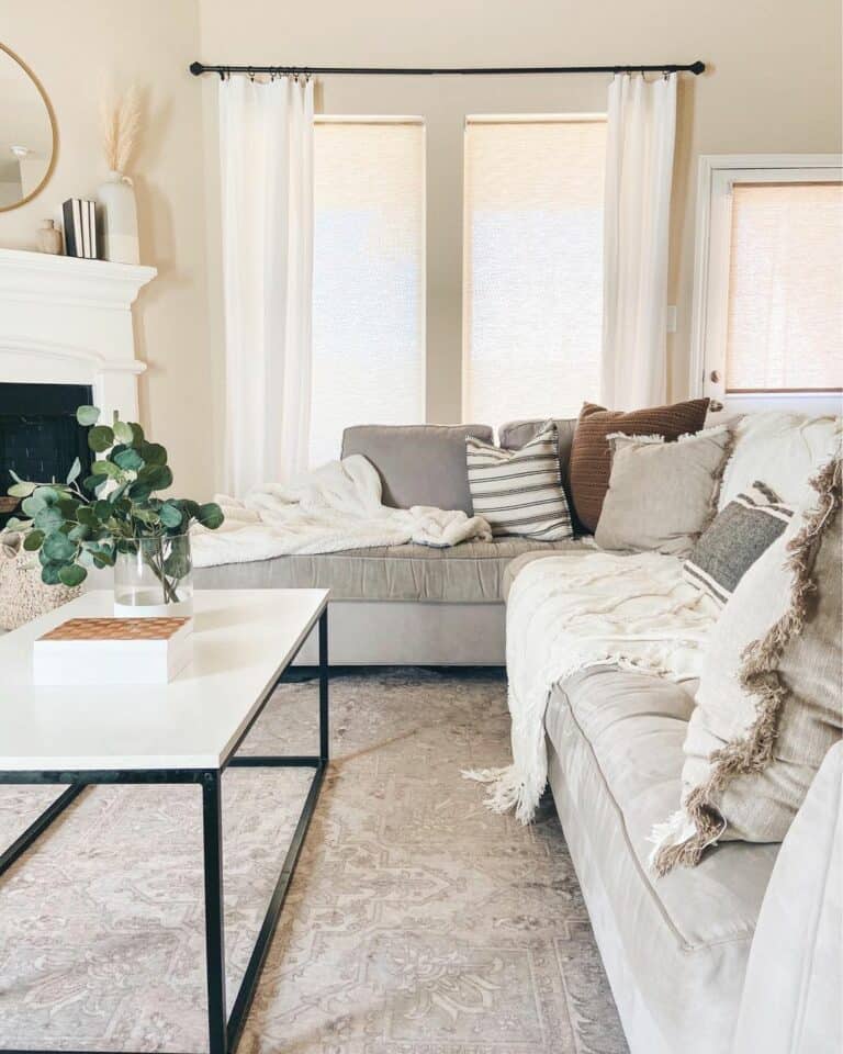 Cute Neutral Living Room With Gray Sectional