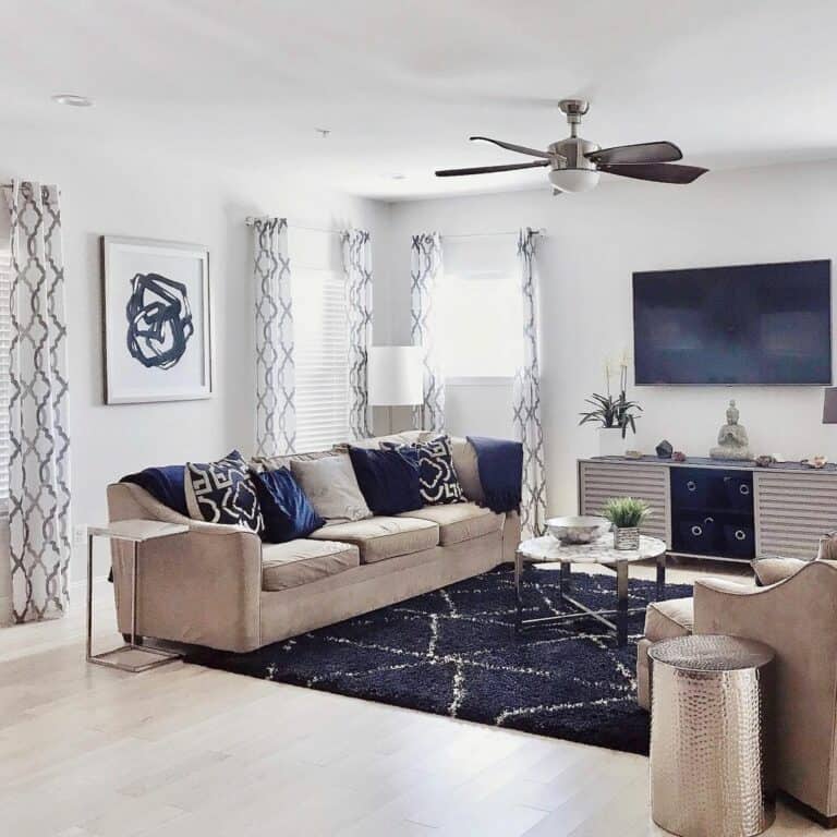 Dark Blue and Beige Living Room Décor