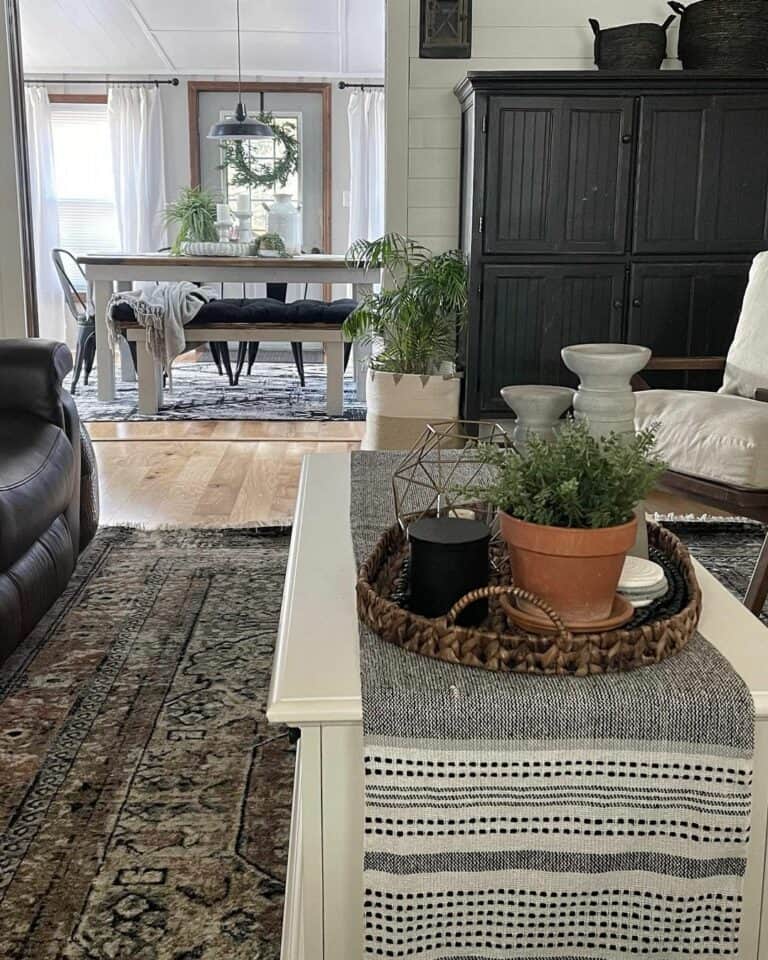 Dark Living Room With Table Runner