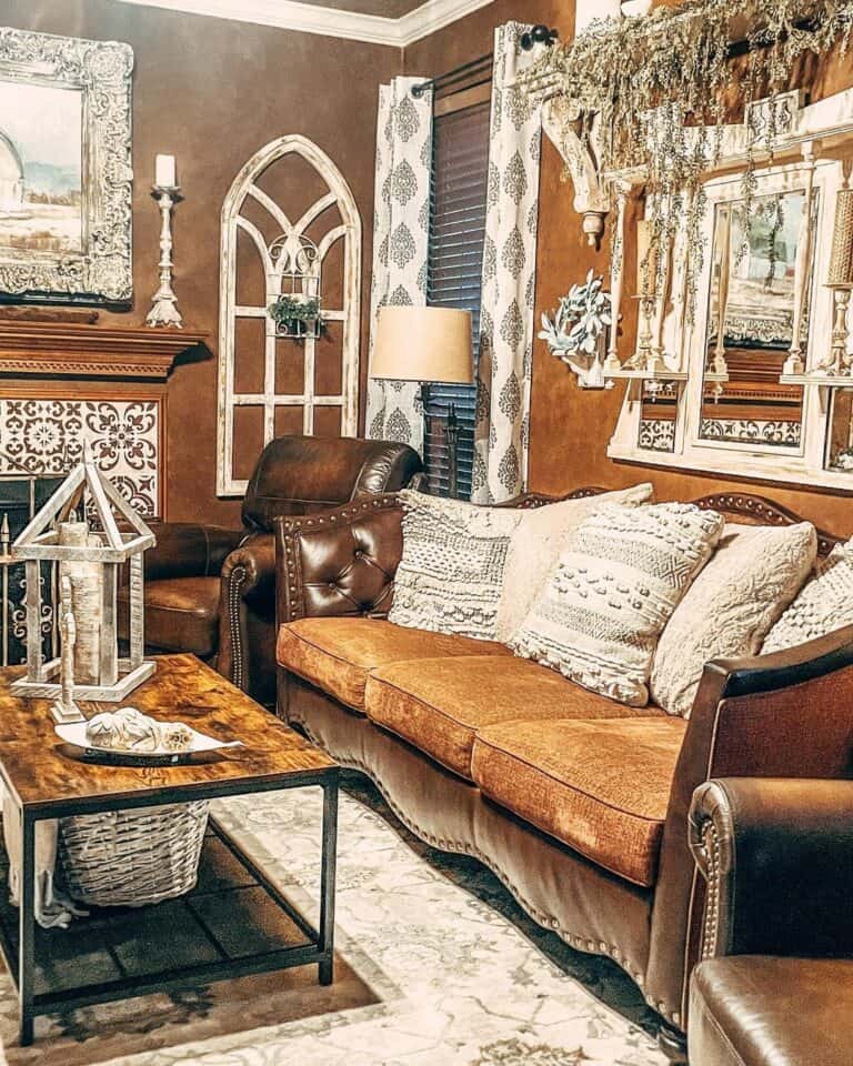 Deep Brown Living Room With Rustic Décor