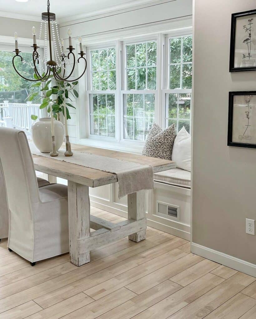 Dining Room Bench Surrounded by Windows