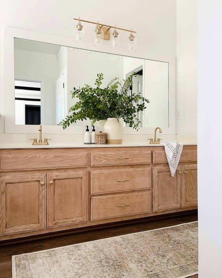 Double Vanity With Wooden and Golden Accents