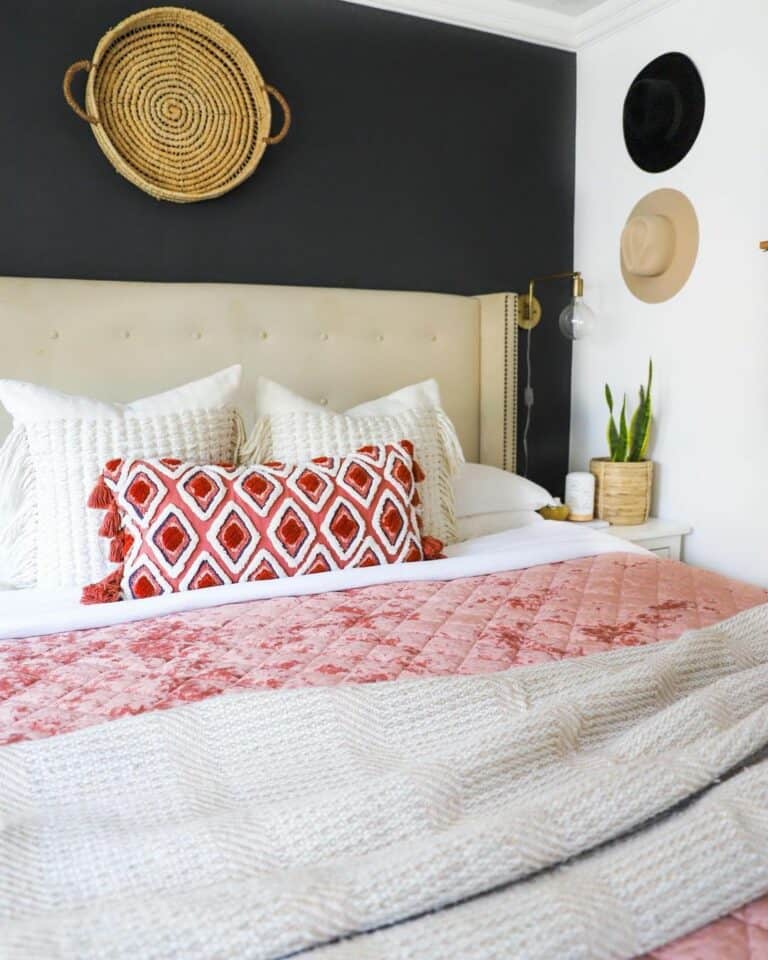 Dynamic Grown up Pink Bedroom With Black Accent Wall
